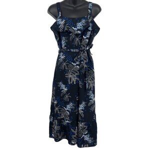 Banana Republic Women Dress Size 2 Shift Midi Ruffle Blue Black Floral NWT New